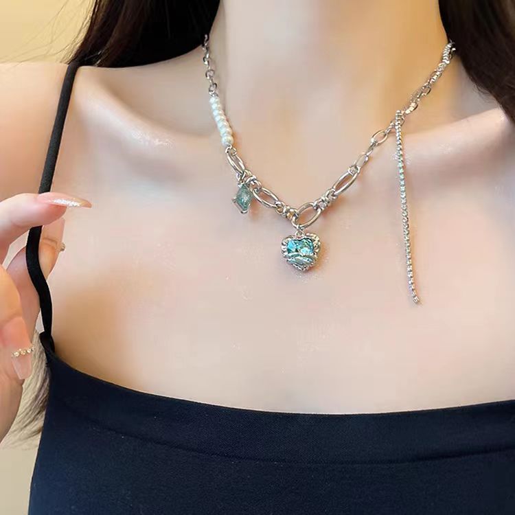 Rainbow moonlight love necklace female ins blogger's same niche beaded collarbone