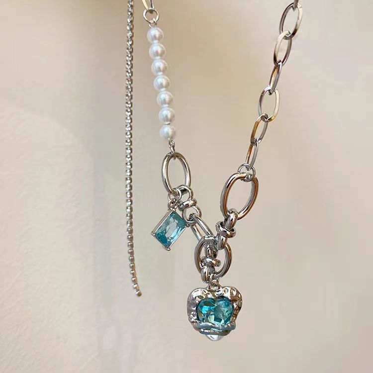 Rainbow moonlight love necklace female ins blogger's same niche beaded collarbone