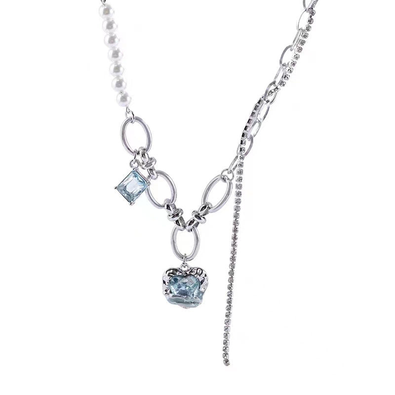 Rainbow moonlight love necklace female ins blogger's same niche beaded collarbone