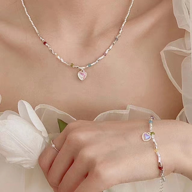 Rainbow Moonlight Love Necklace, Female Instagram Blogger, Same Style, Unique Beaded Collar Chain, Fresh Girl Accessories Bracelet