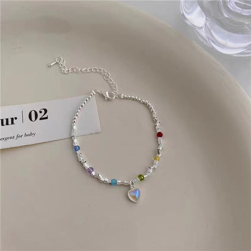 Rainbow Moonlight Love Necklace, Female Instagram Blogger, Same Style, Unique Beaded Collar Chain, Fresh Girl Accessories Bracelet