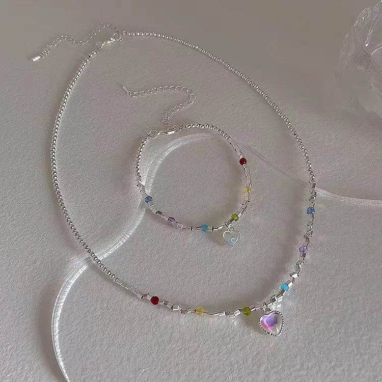 Rainbow Moonlight Love Necklace, Female Instagram Blogger, Same Style, Unique Beaded Collar Chain, Fresh Girl Accessories Bracelet
