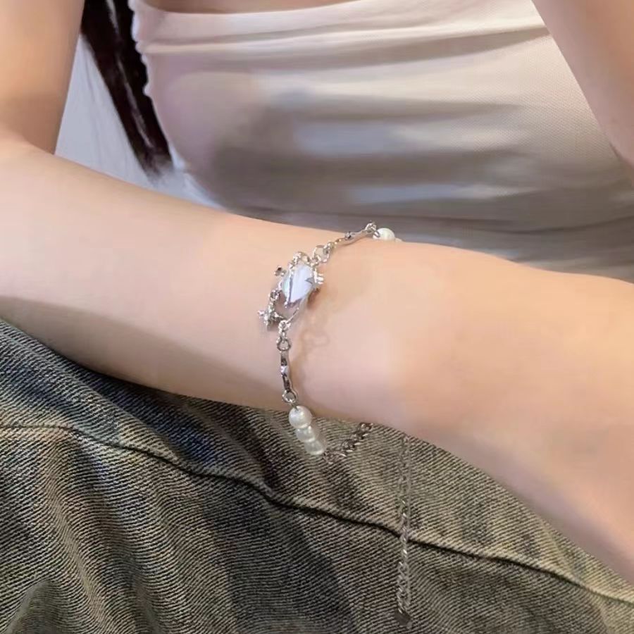 Love in the heart ~ blue moonstone love bracelet women's light