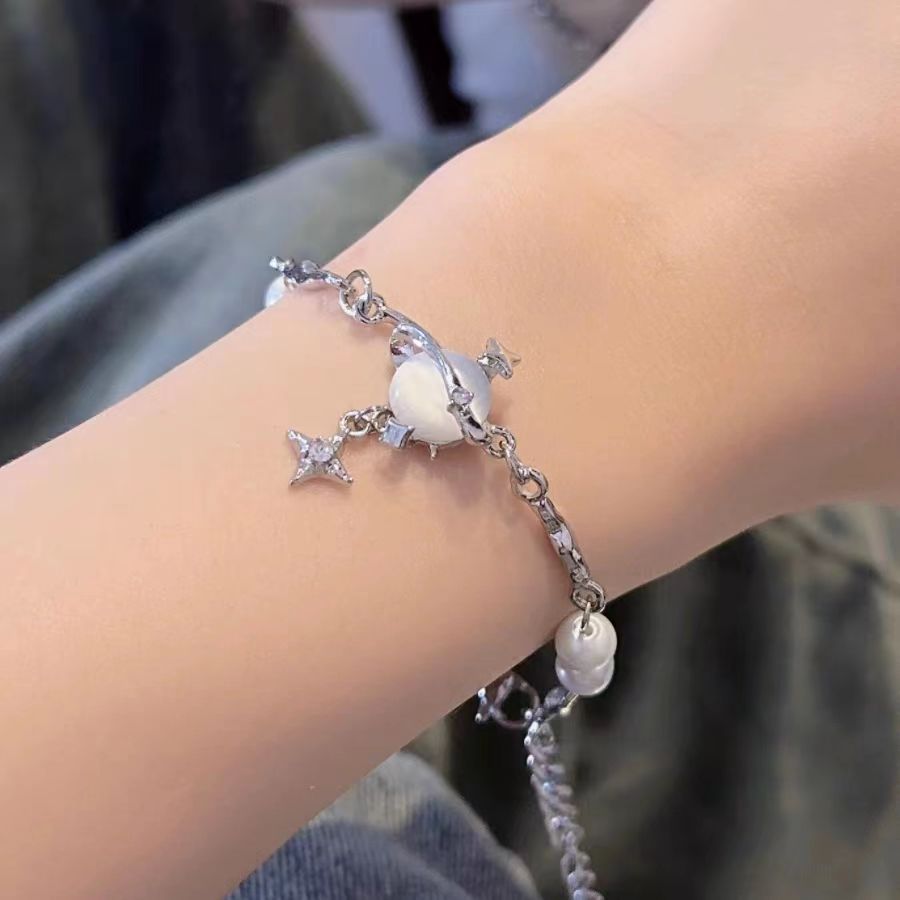 Love in the heart ~ blue moonstone love bracelet women's light