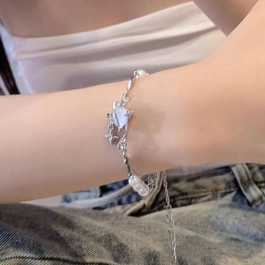 Love in the heart ~ blue moonstone love bracelet women's light