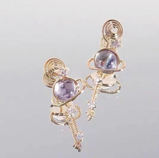 Star Moon Brilliant Star Purple Mosquito Incense Plate Ear Clip Female Painless and Ear Hole Ear Ornament with Small and High Design