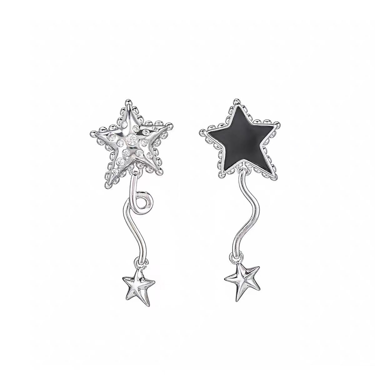 Sweet and Cool Girl Asymmetric Small Tail Meteor Earrings Star Shining Diamond Earrings Show Face Small Balloon Earrings Clip Earrings