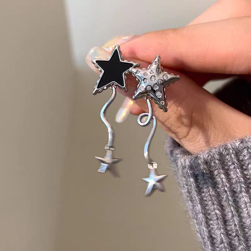 Sweet and Cool Girl Asymmetric Small Tail Meteor Earrings Star Shining Diamond Earrings Show Face Small Balloon Earrings Clip Earrings