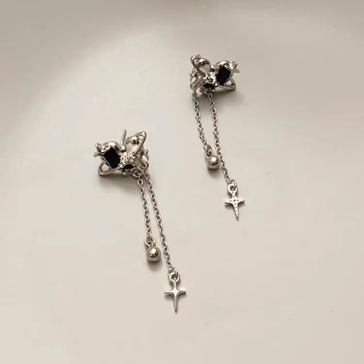 Original S925 Silver Needle Sweet Cool Color Contrasting Love Earrings for Women, Junior High end, Long Style Tassel Earrings 7216