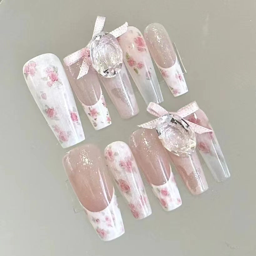 Light Pink Rose Toon Garden False Nails