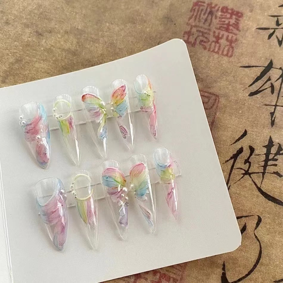 Colorful Dream Flower Butterfly Colorful False Nails