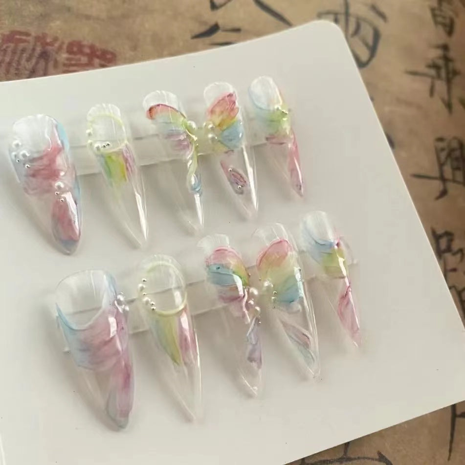 Colorful Dream Flower Butterfly Colorful False Nails