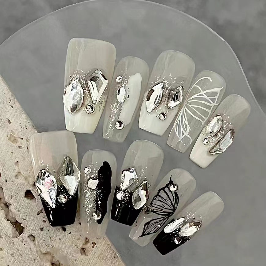 Cool Black Spicy Girl Gradual Broken Diamond Dark Explosive Flash Nail Enhancement