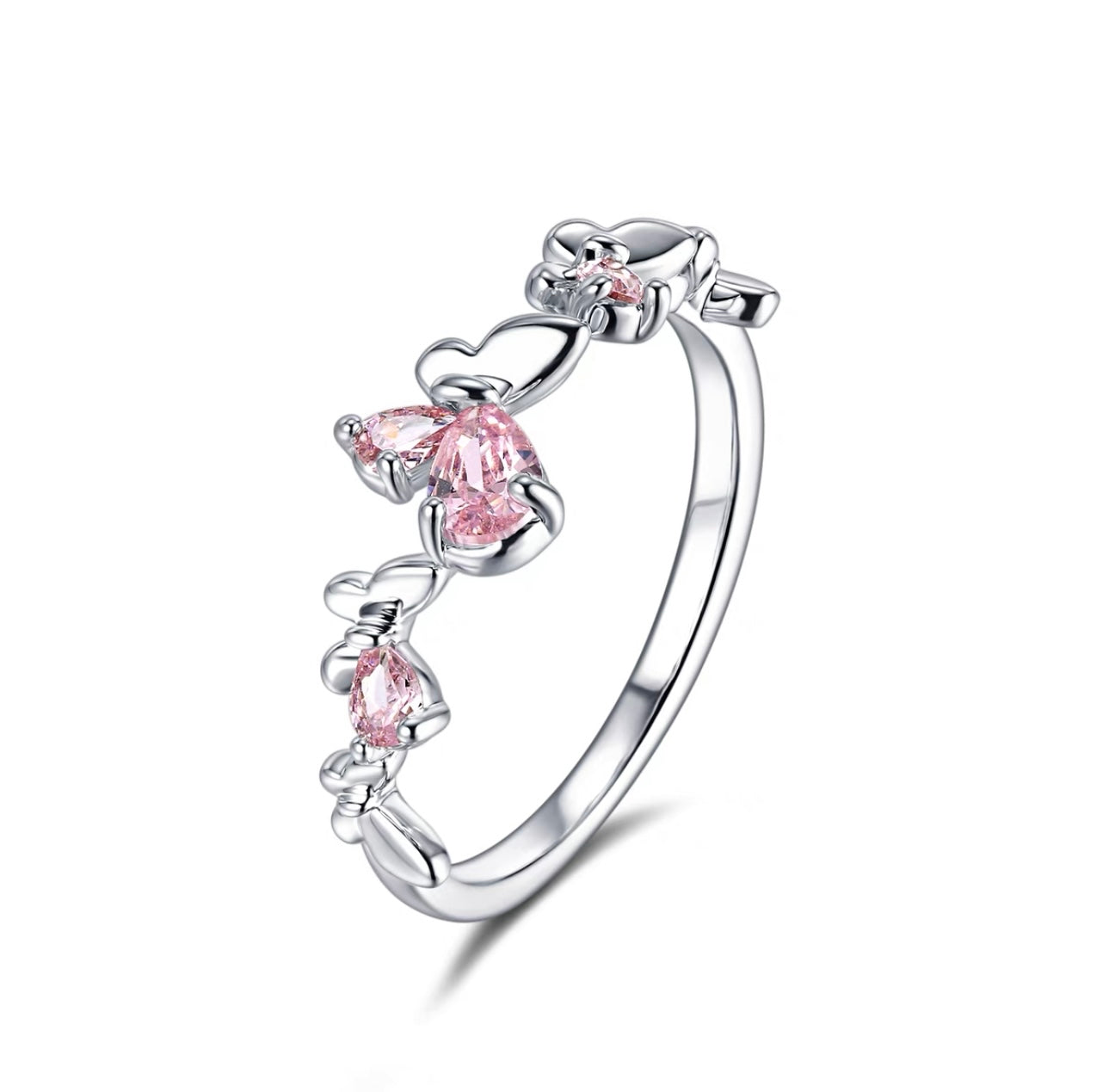 Cherry blossom pink ring six-piece set sweet flash diamond love gemstone butterfly ring