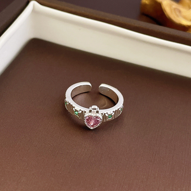 Pink zircon bow rabbit open ring