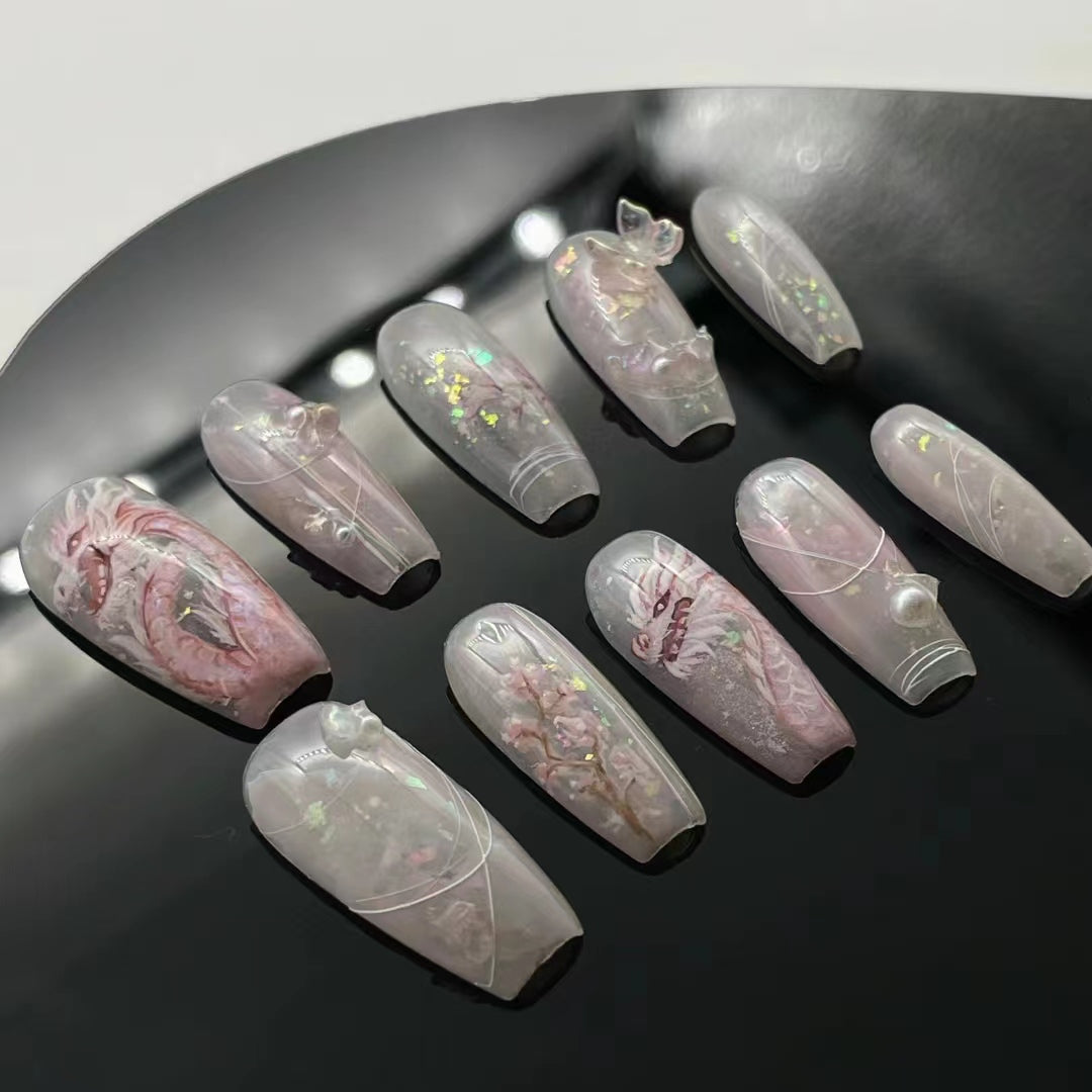 Customized Wearing Armor 2024 New Dragon Year Painted Pink Dragon New Year Nail