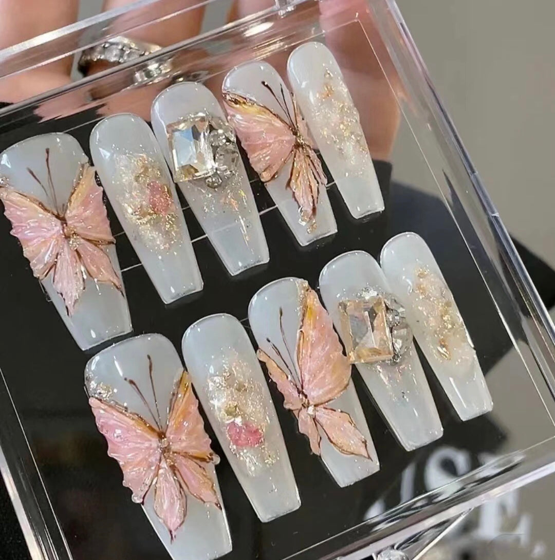 yellow butterfly cute nails