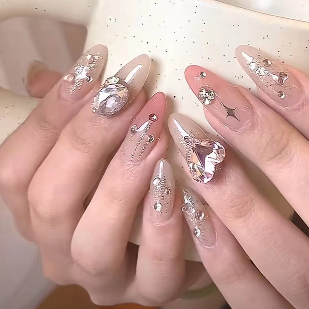 Super large sparkling twisted star diamond press on nail