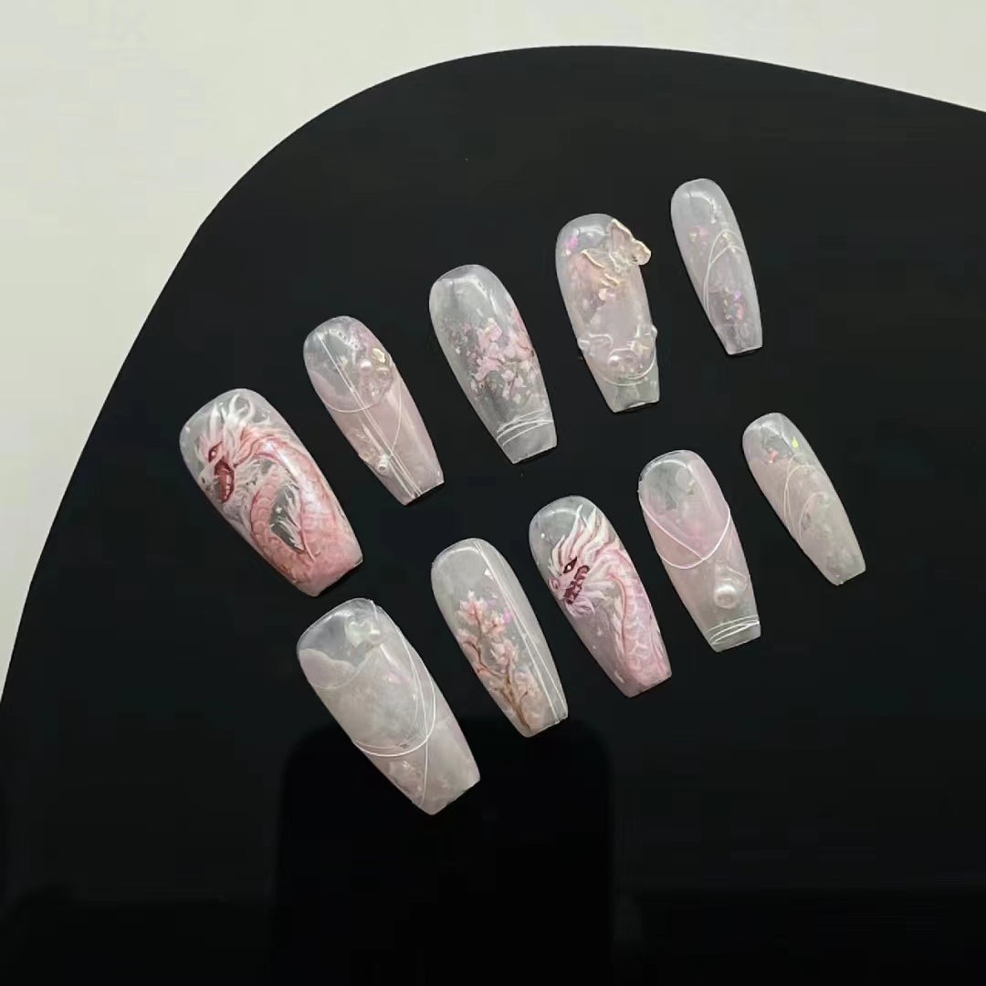Customized Wearing Armor 2024 New Dragon Year Painted Pink Dragon New Year Nail