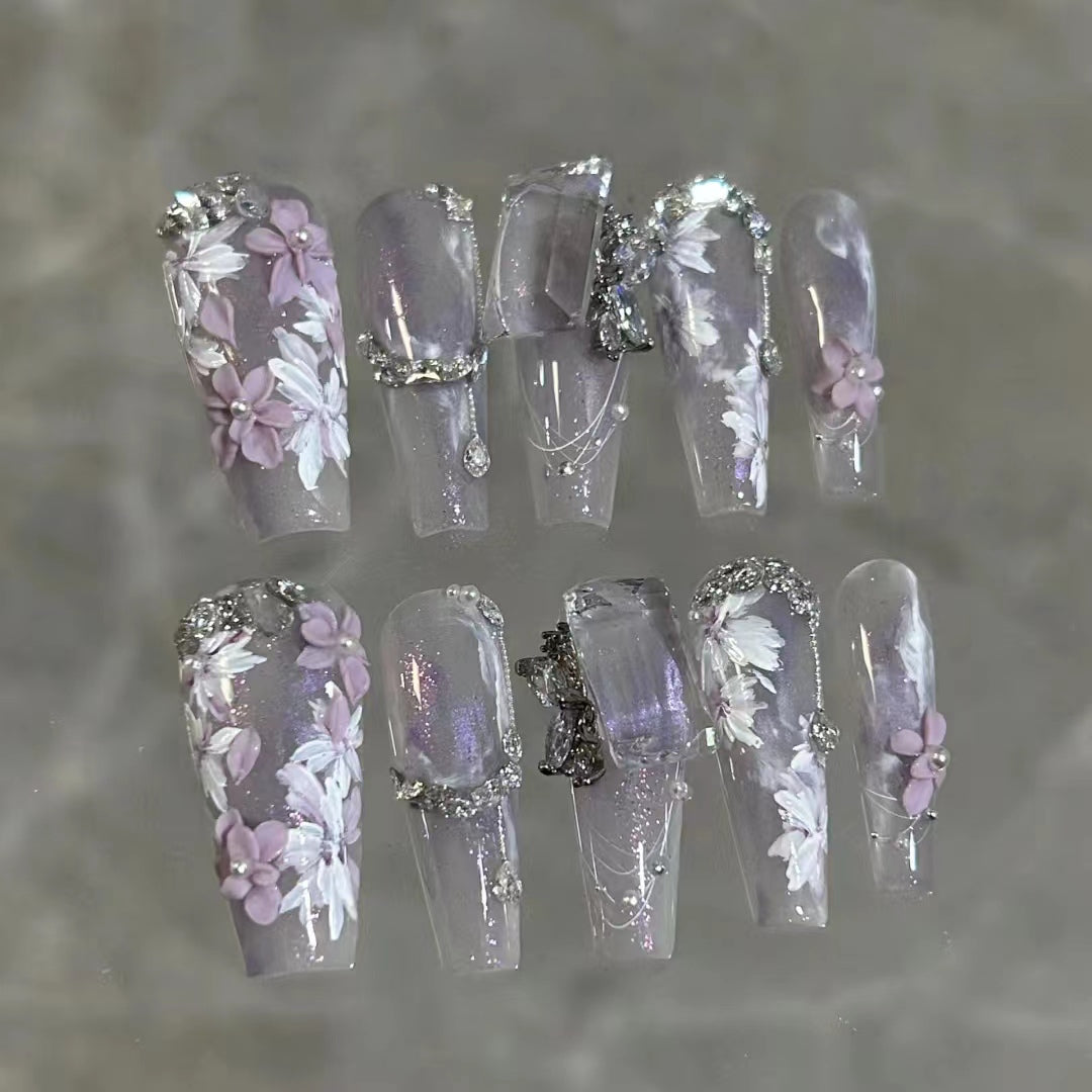 Flower purple good night day nails