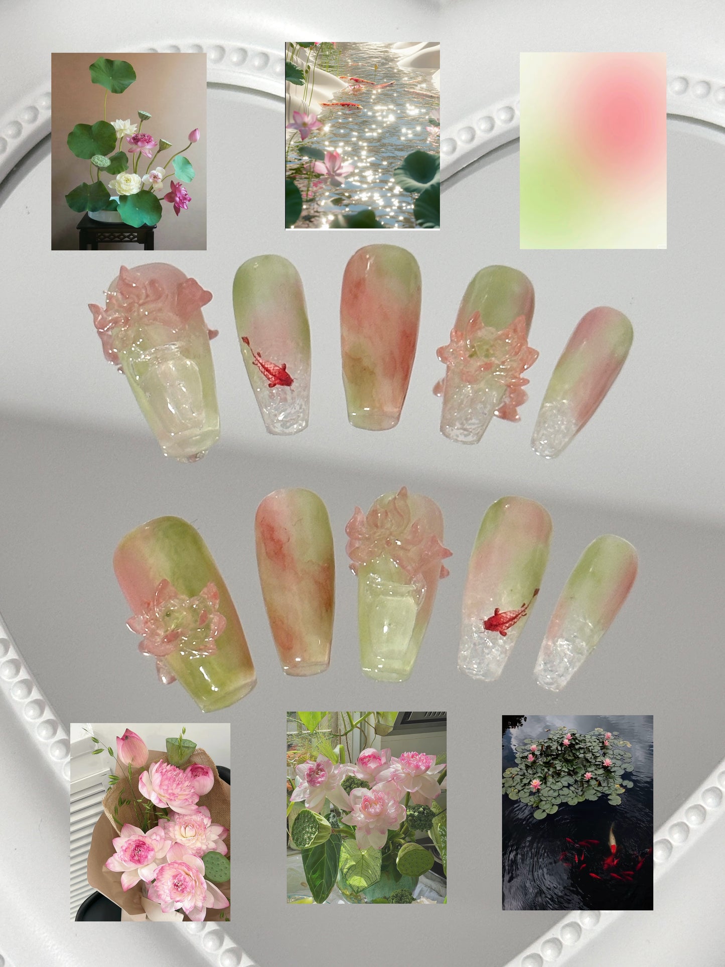 Serene Lotus Pond Nail Art Set(size M)