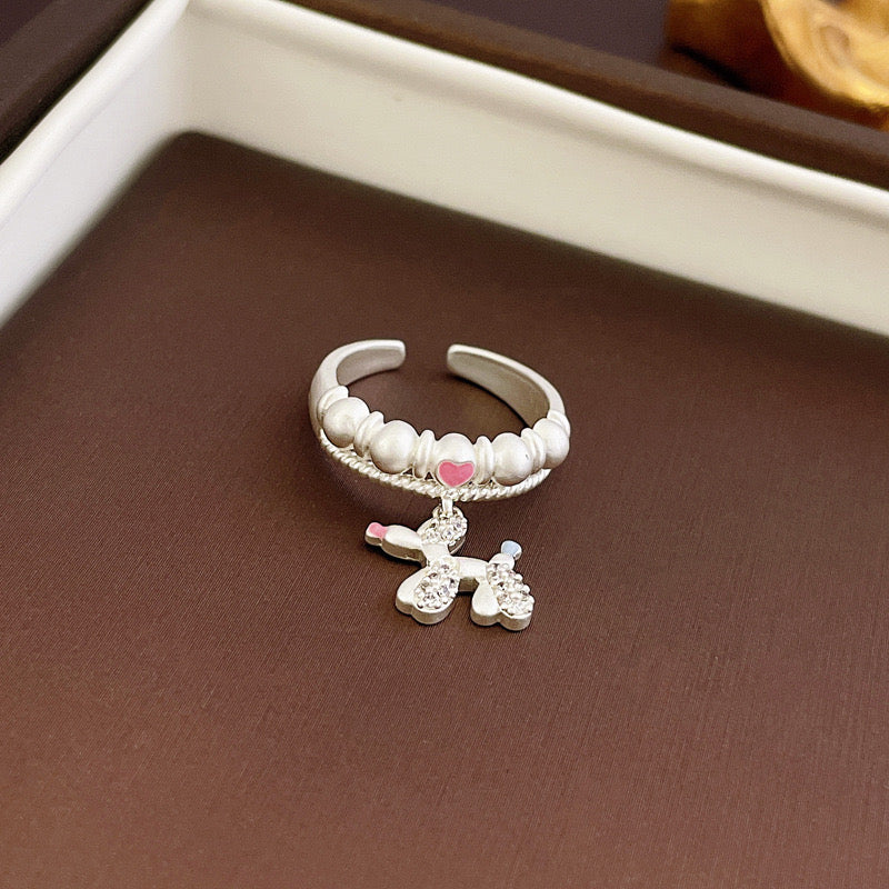Pink zircon bow rabbit open ring