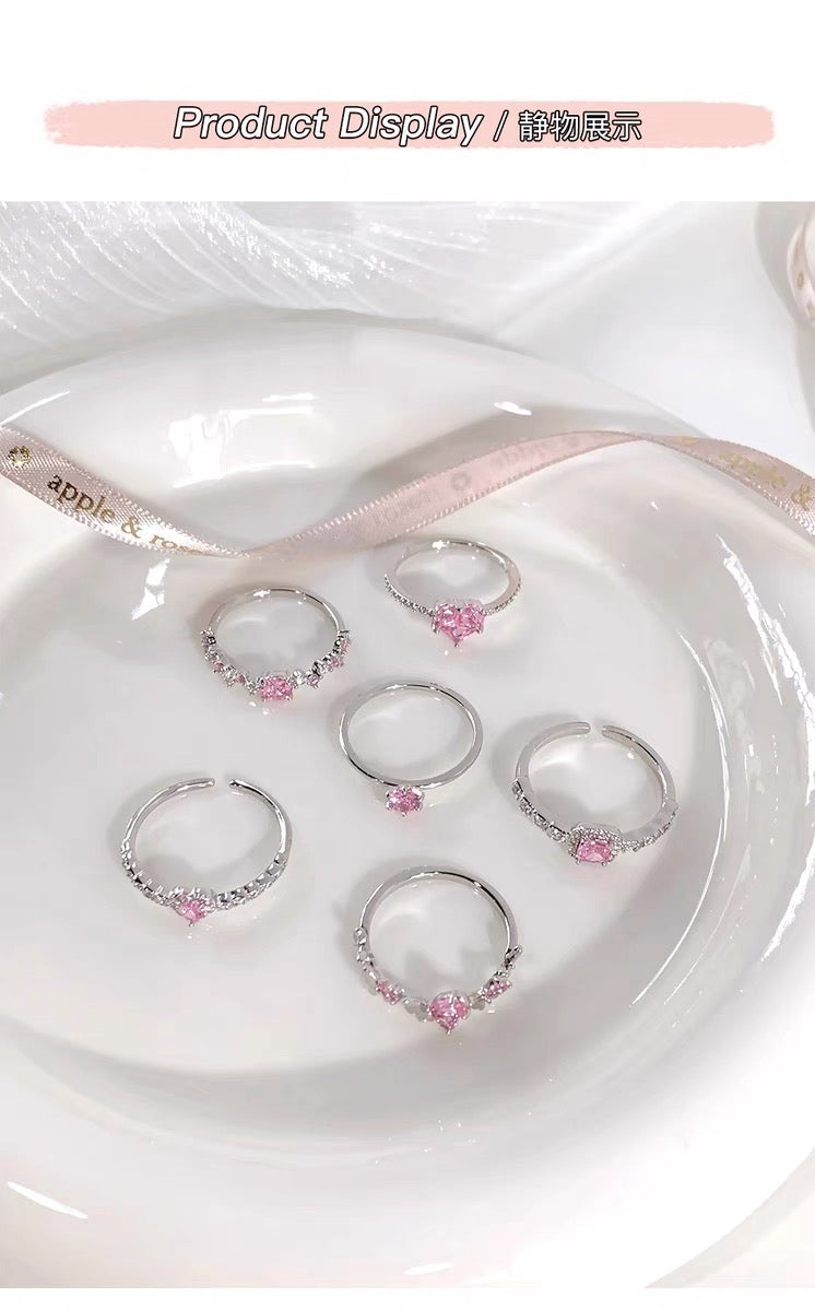 Cherry blossom pink ring six-piece set sweet flash diamond love gemstone butterfly ring