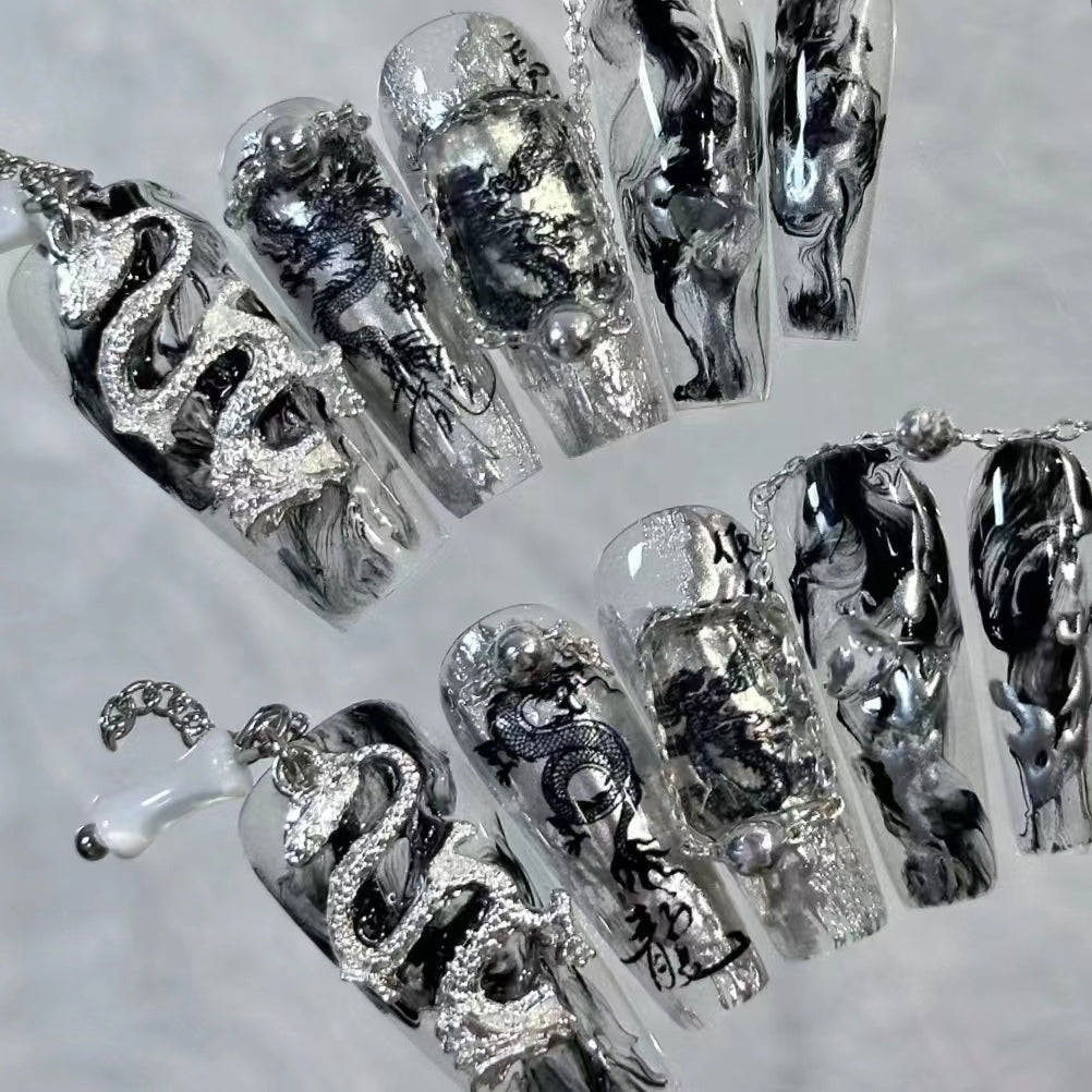 Chinese style gold silver alloy dragon new Chinese style ancient style nails