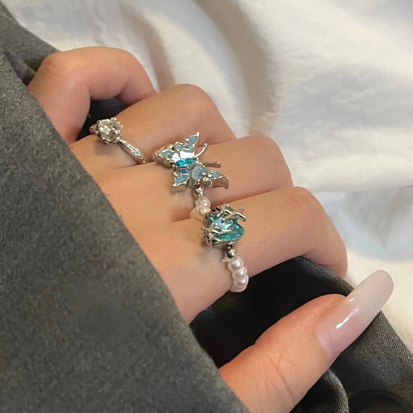 Blue love butterfly ring women's niche design advanced sense