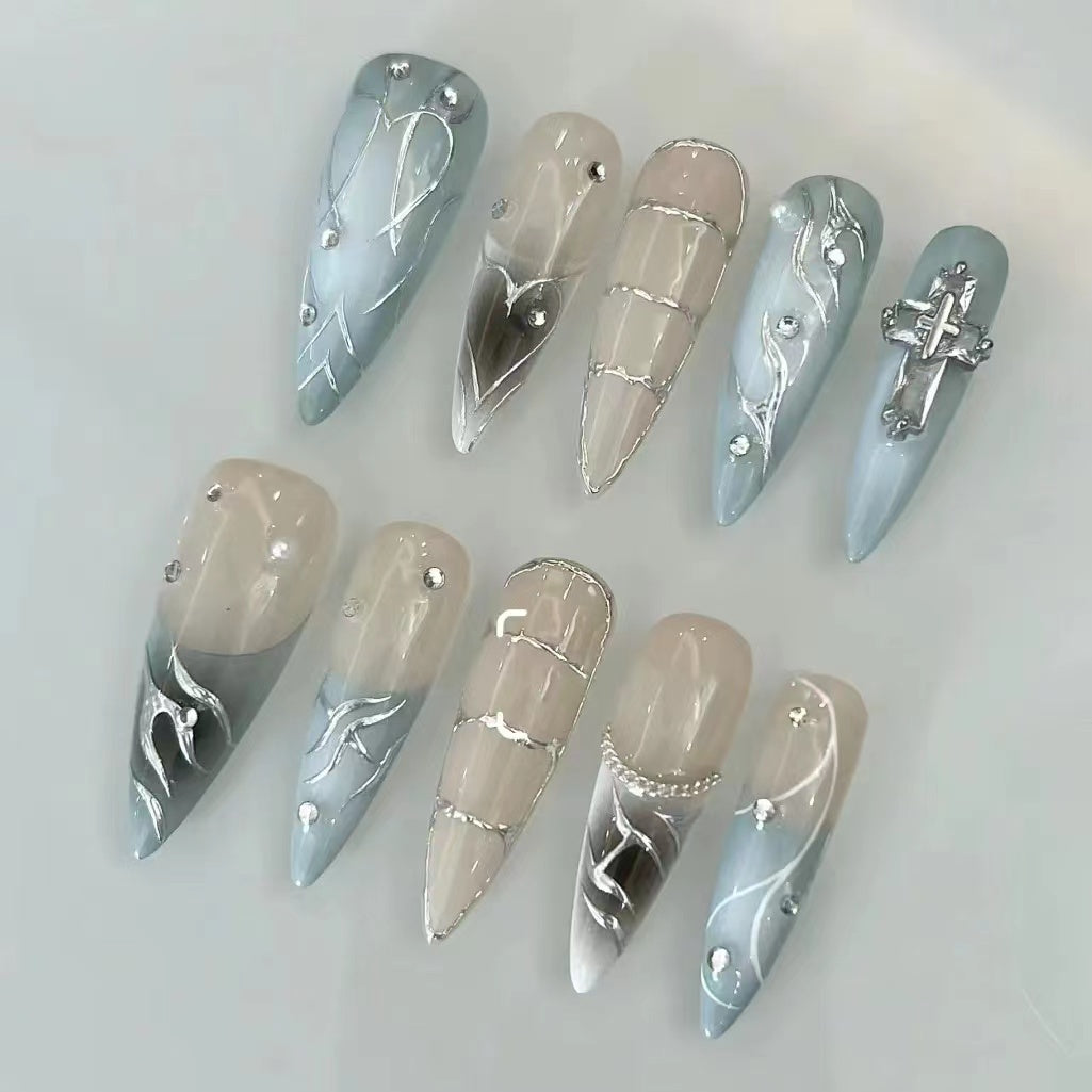 Blue Sky Metal Blue Ocean European and American False Nails