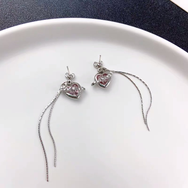 Sweet temperament pink love long tassel stud earrings women's light luxury ins high-end fashion personality versatile earrings