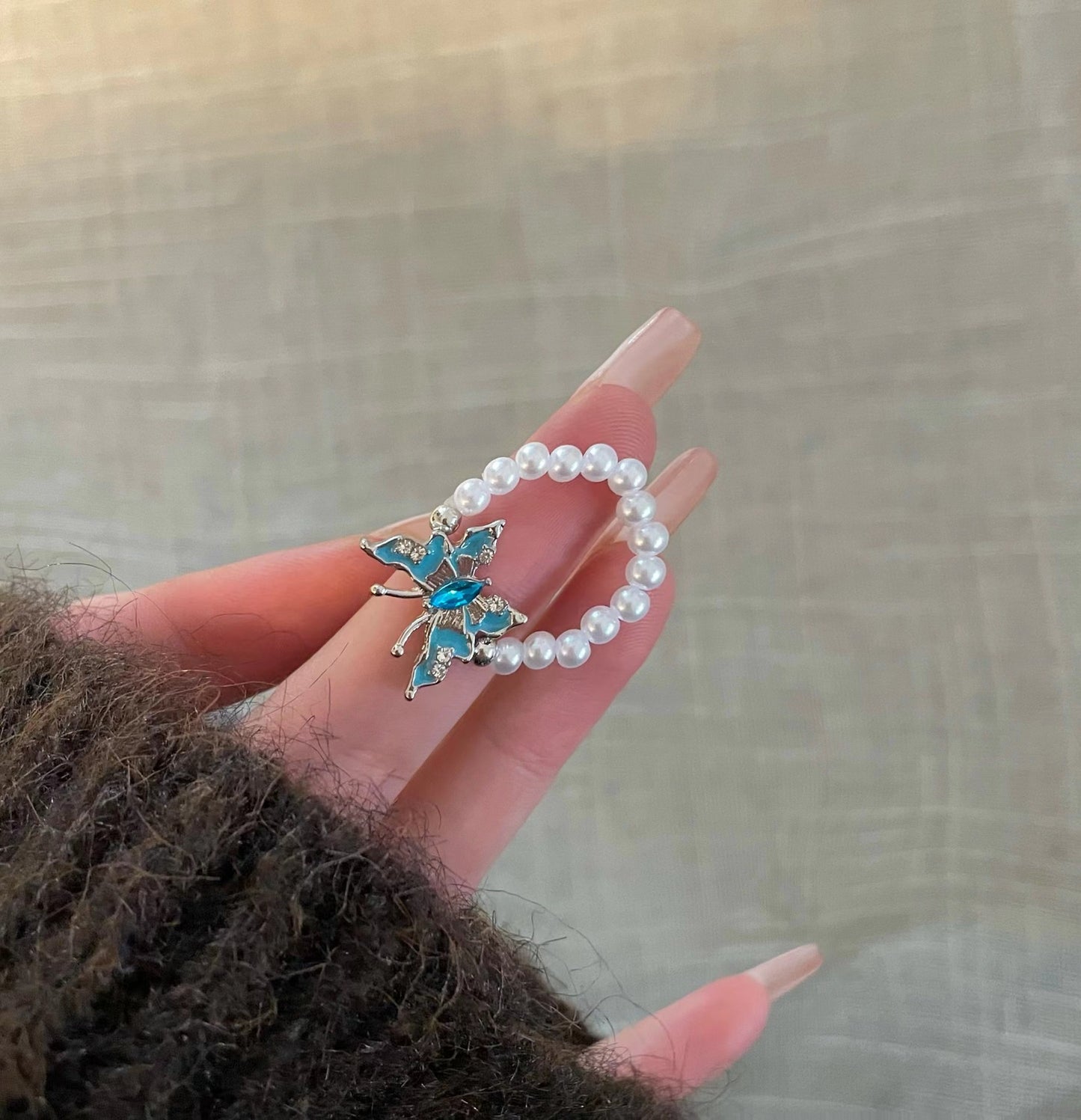 Blue love butterfly ring women's niche design advanced sense