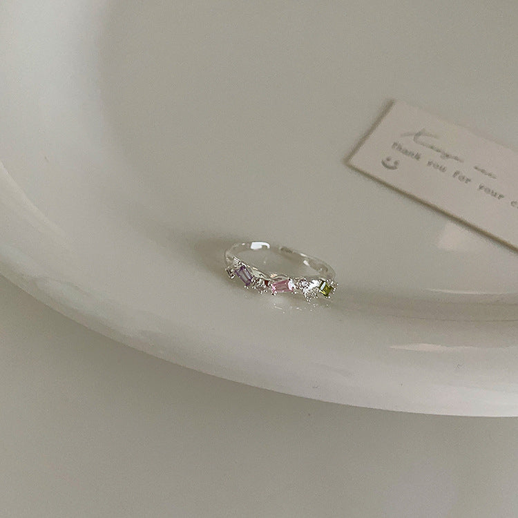 Pink zircon drip oil flower ring women's design niche sweet personality simple and versatile temperament ring ring