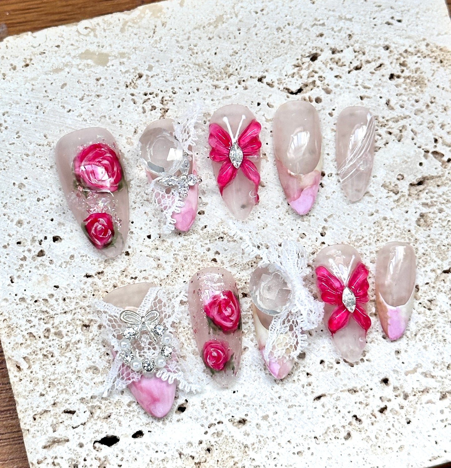Romantic Lace & Rose Nail Set