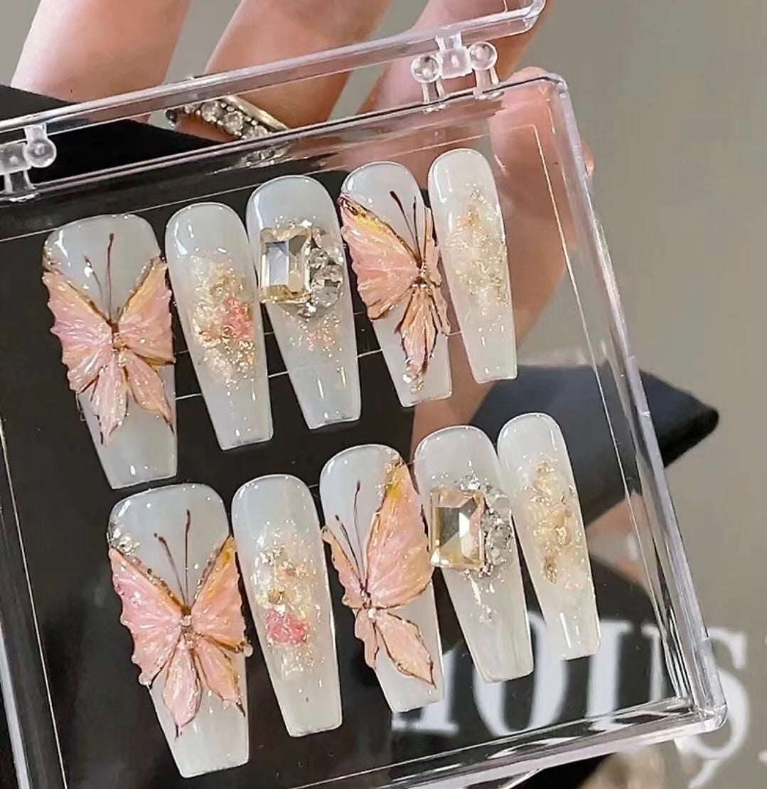yellow butterfly cute nails