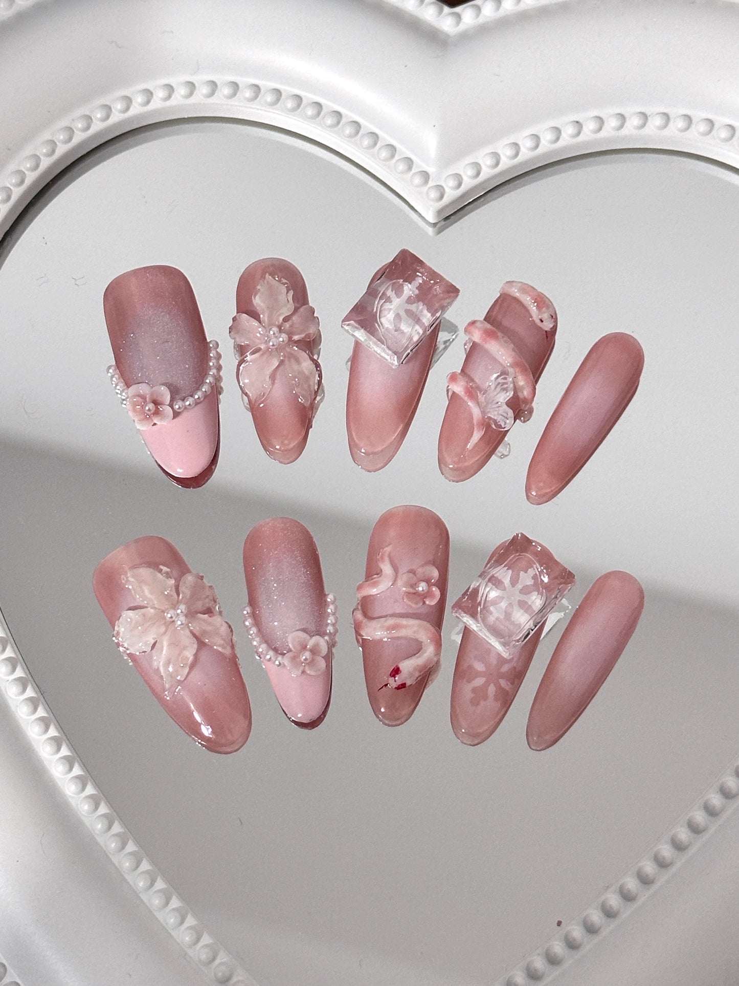 Elegant Pink Floral 3D Nail Art Design