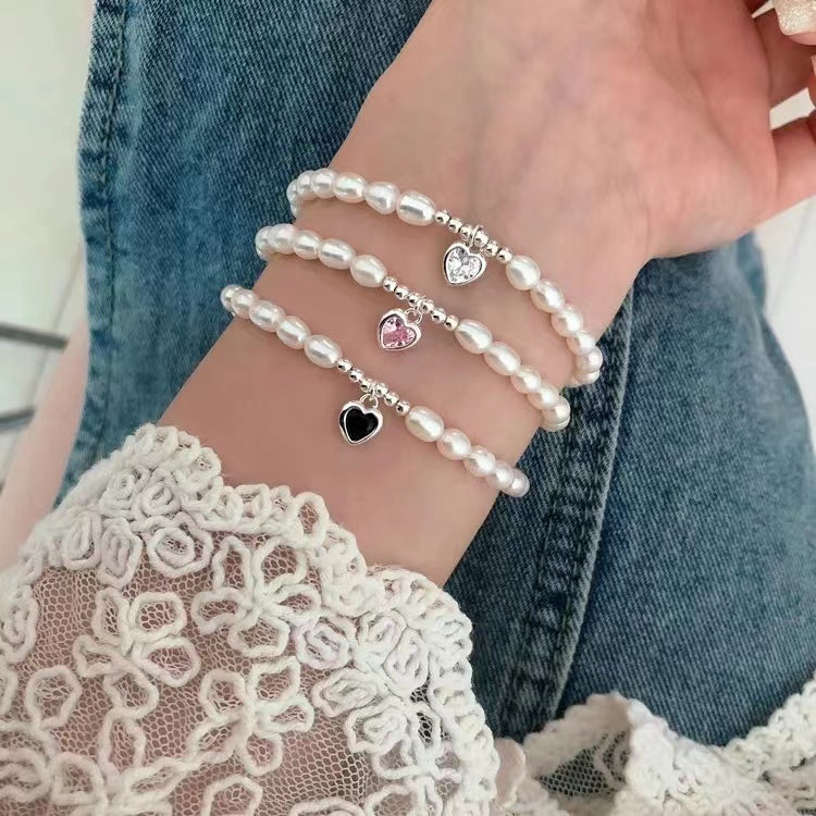 Handmade 925 sterling silver natural pearl bracelet women's zircon love niche design temperament versatile Internet celebrity trend
