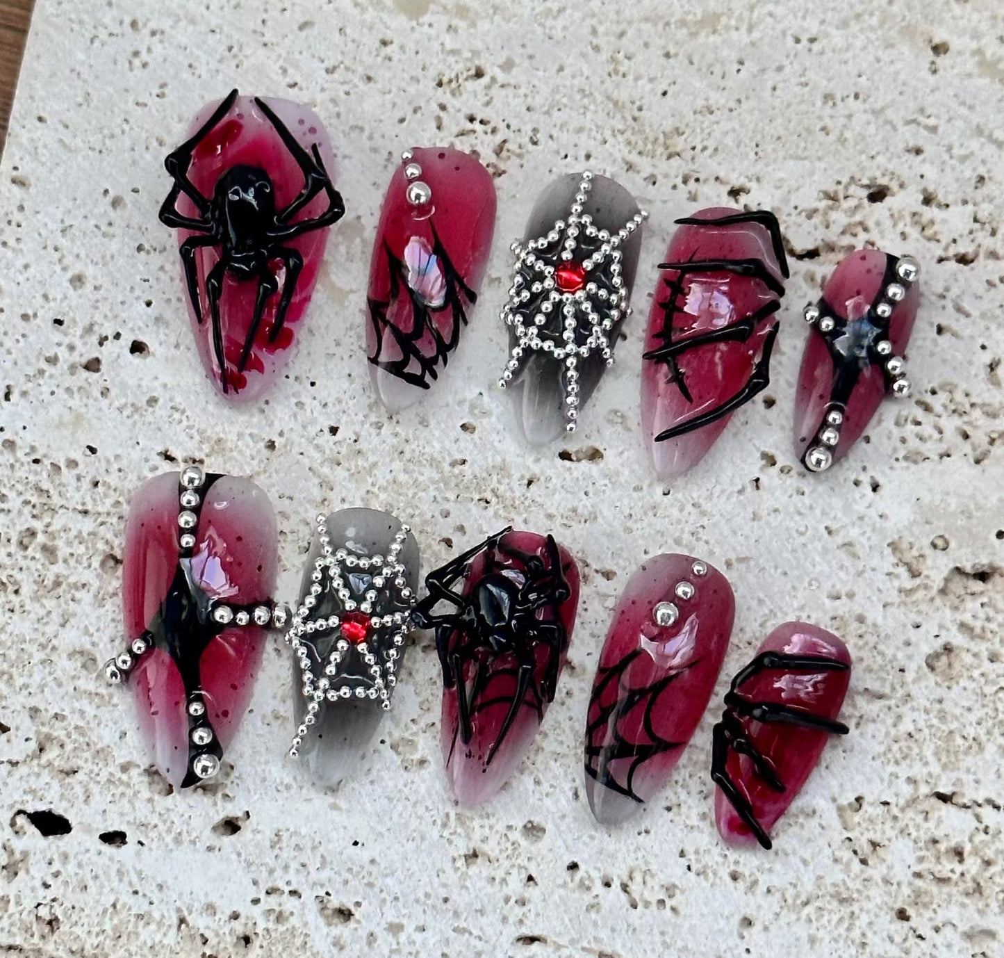🕷️Gothic Spider Web 3D Nail Set
