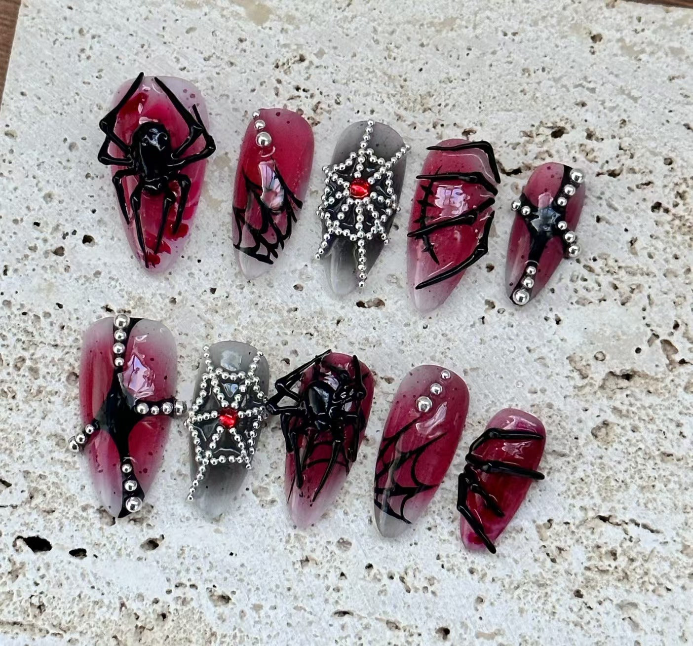 🕷️Gothic Spider Web 3D Nail Set