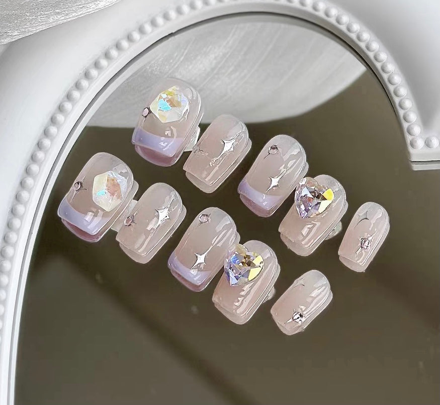 Taro Milk | Handmade Wearing Armor Cute Purple French Four Star Love Shining Diamond 2023 New Short Armor