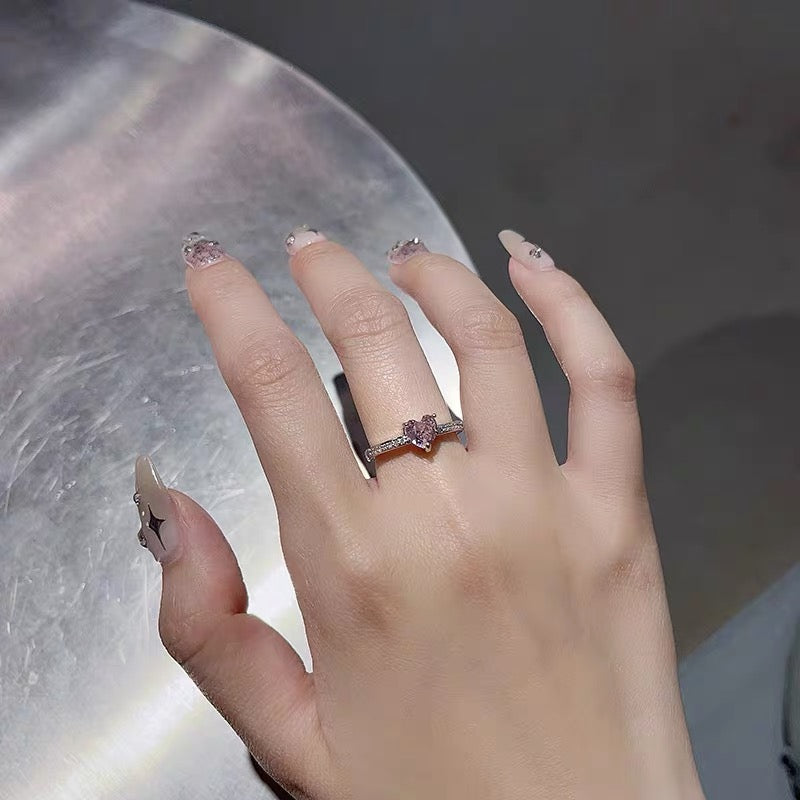 S925 sterling silver love pink diamond ring