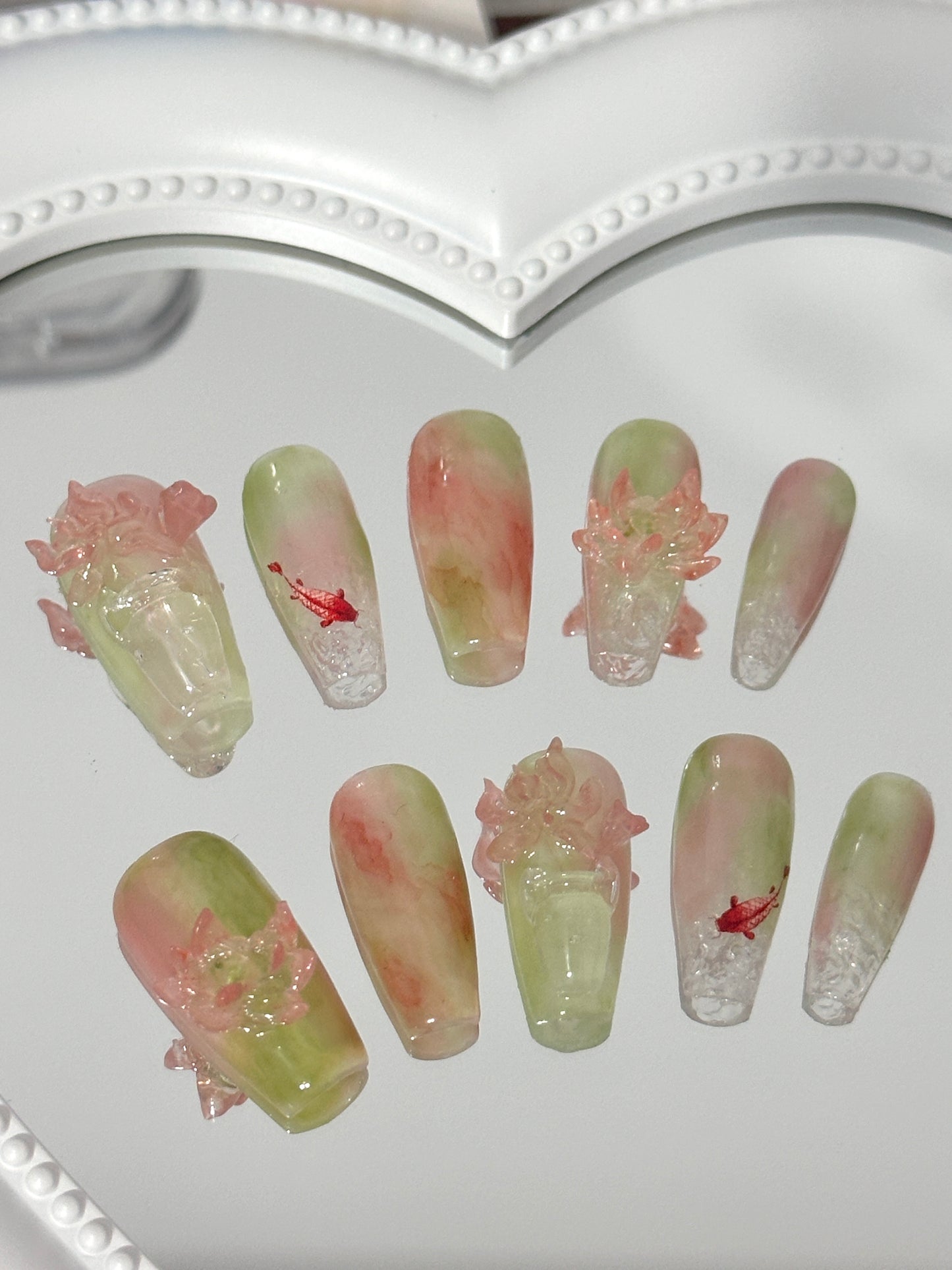 Serene Lotus Pond Nail Art Set(size M)