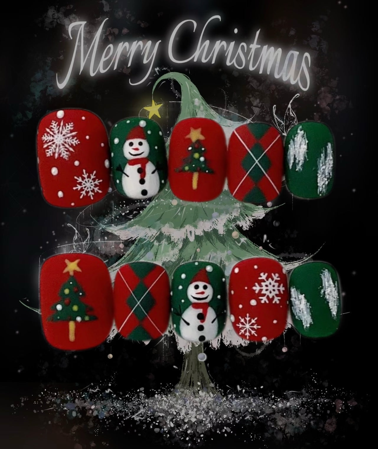 Red and green Santa Claus nails