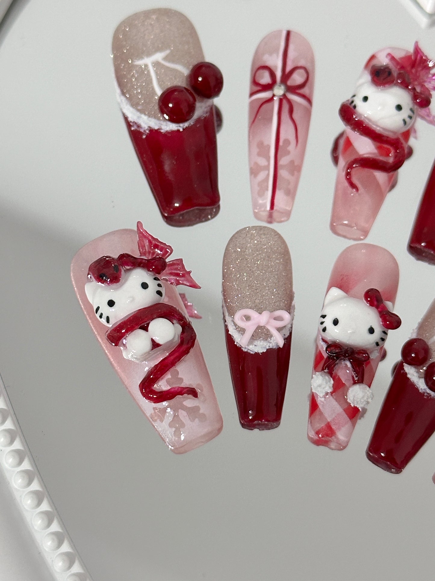 Festive Hello Kitty & Cherry Nail Art(size M)