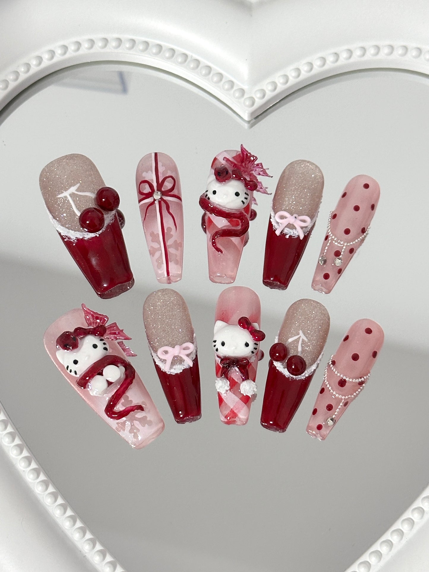 Festive Hello Kitty & Cherry Nail Art(size M)
