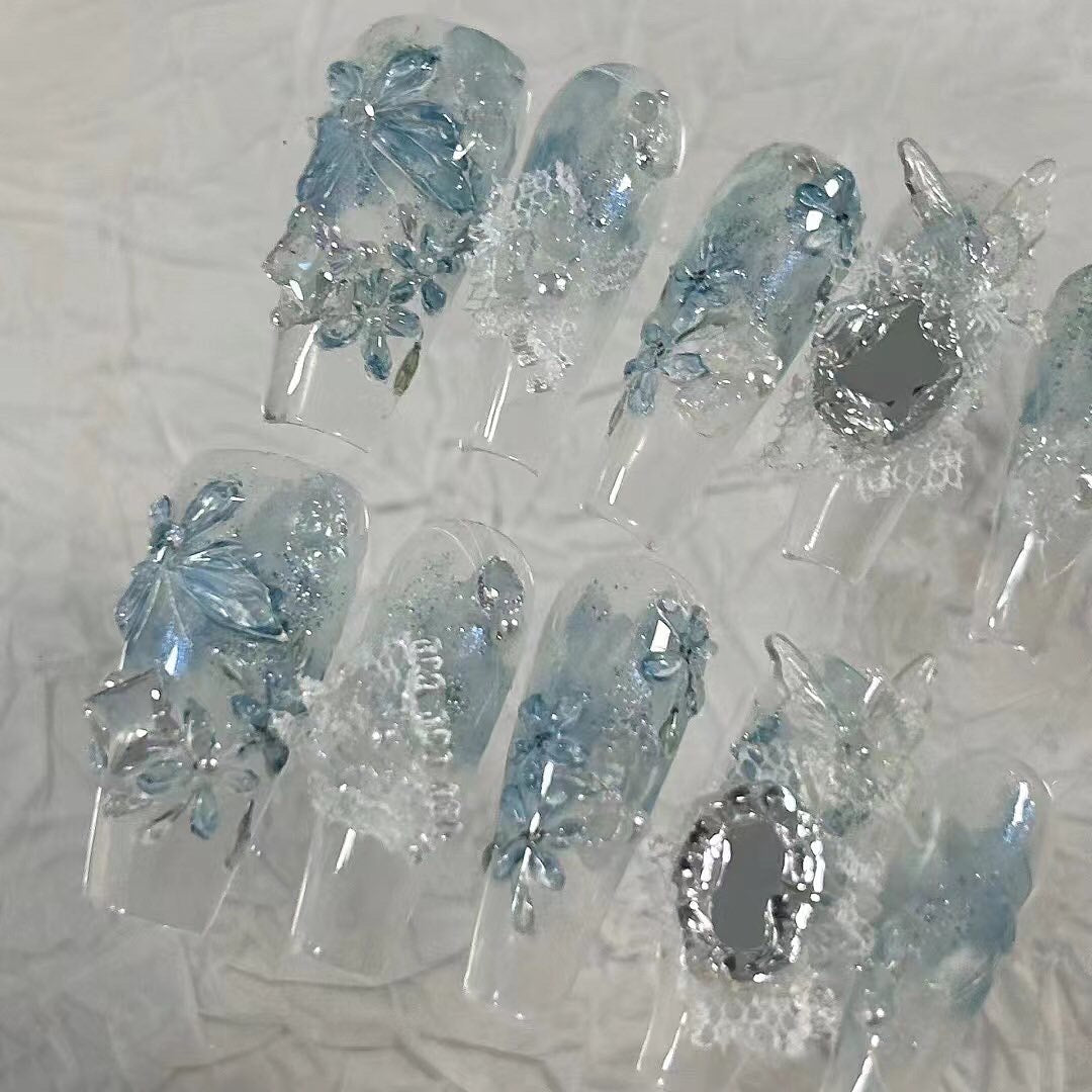 Blue ice butterfly flower cool nails