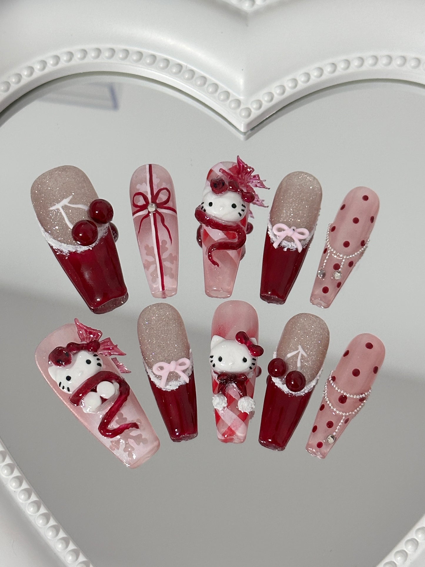 Festive Hello Kitty & Cherry Nail