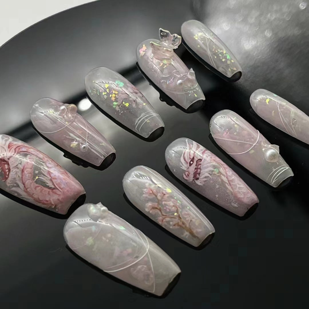 Customized Wearing Armor 2024 New Dragon Year Painted Pink Dragon New Year Nail