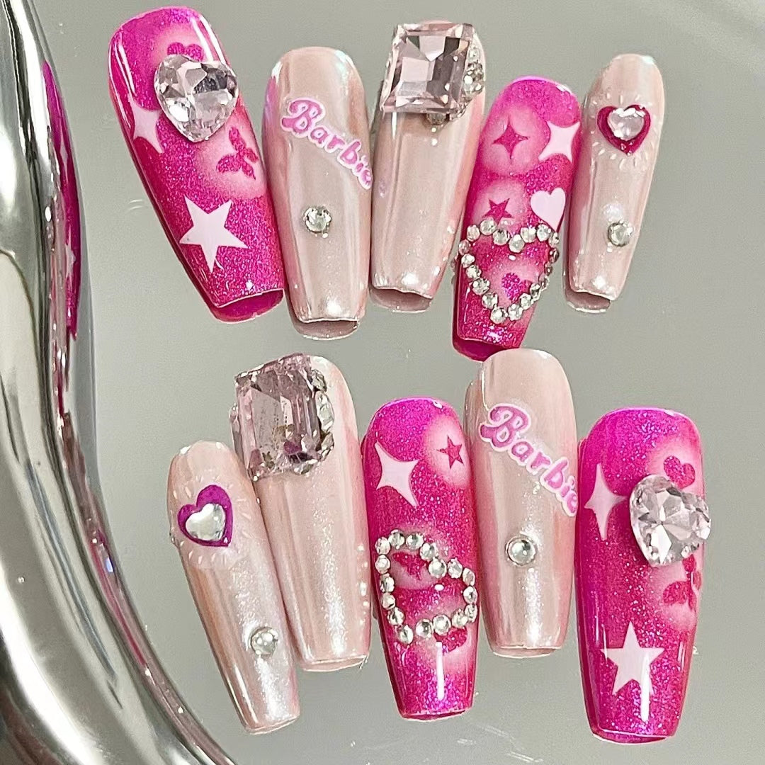 Barbie Bubble: Expanding Y2K Spicy Girl Diamond Nail Decoration Love Star Four Eyes