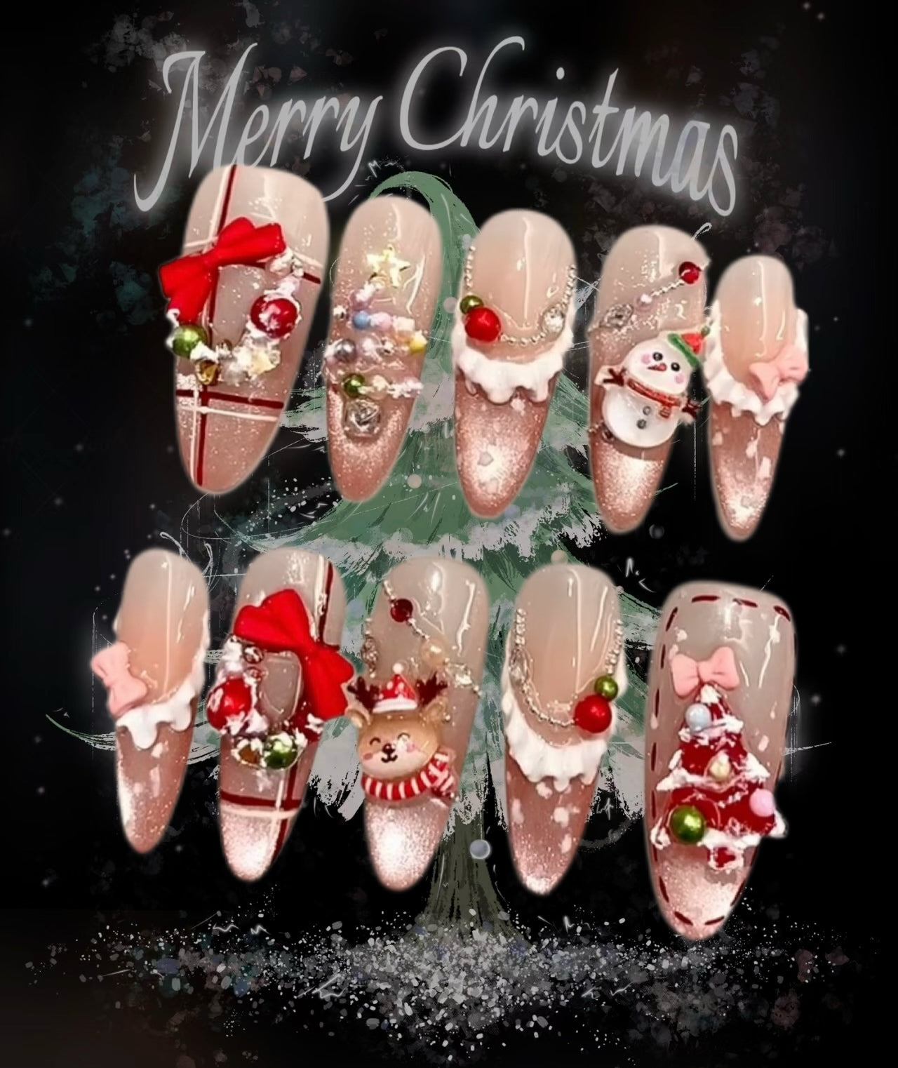 Luxury Christmas Glam Press-On Nails – Shine Bright This Holiday!